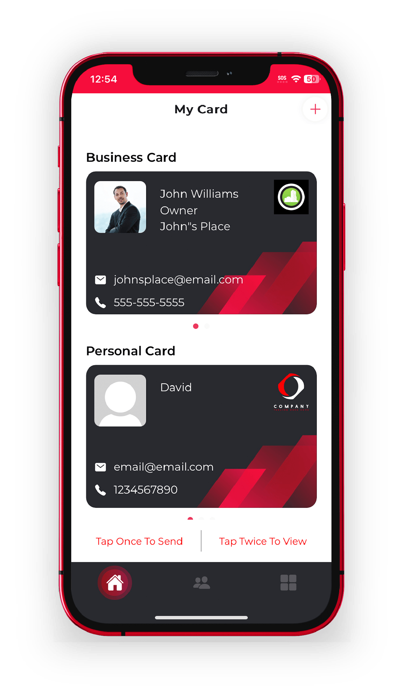 A finished digital business card with custom fields and widgets